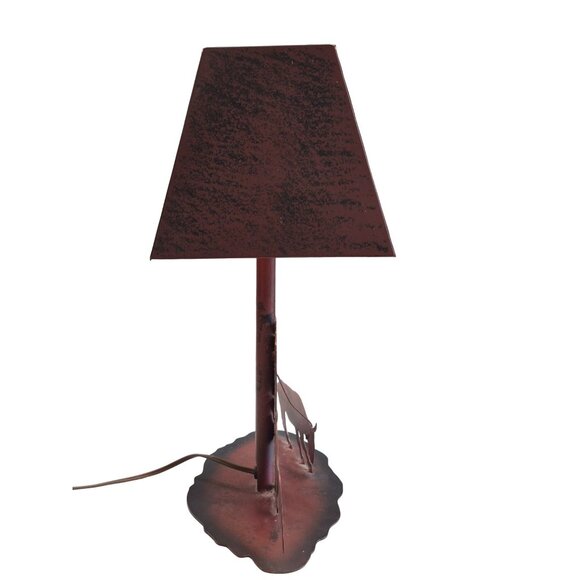 VTG Western Decor Cut Metal Bedside Table Lamp Rodeo Cowboy Boots Calf Roping - Picture 4 of 13